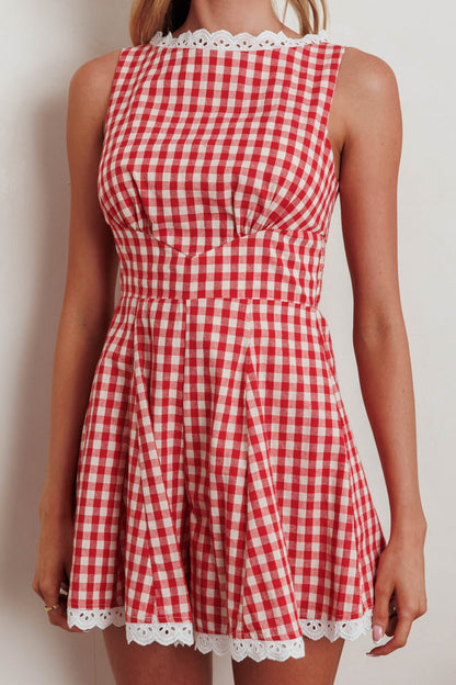 Tuta senza maniche Loving Me Gingham Red