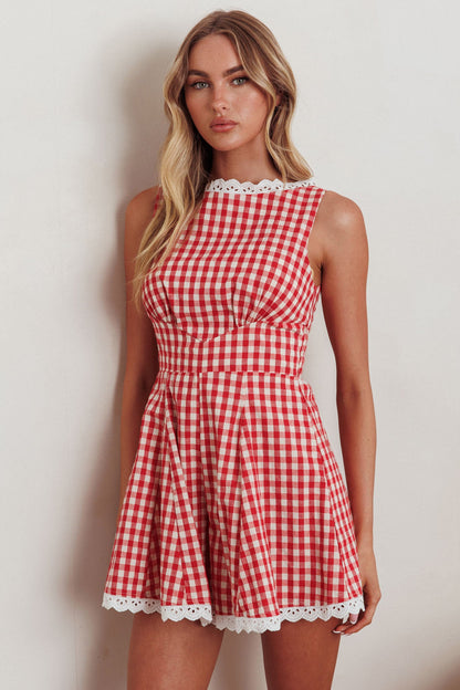 Tuta senza maniche Loving Me Gingham Red