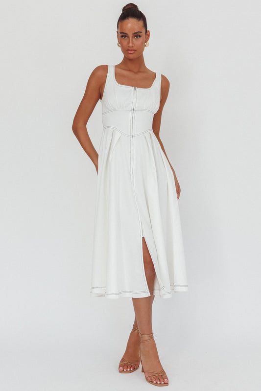 Leeli Abito midi con cerniera frontale bianco
