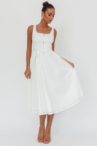 Leeli Abito midi con cerniera frontale bianco