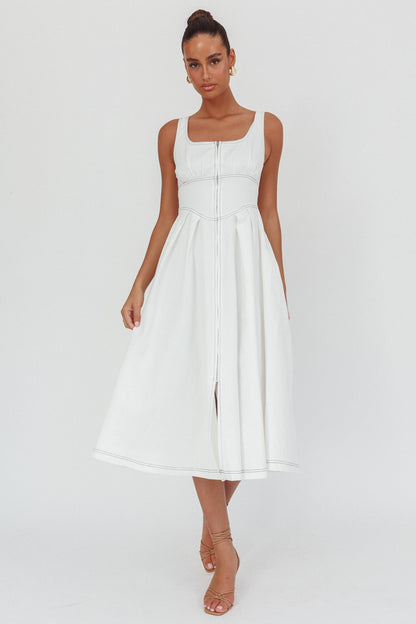 Leeli Abito midi con cerniera frontale bianco