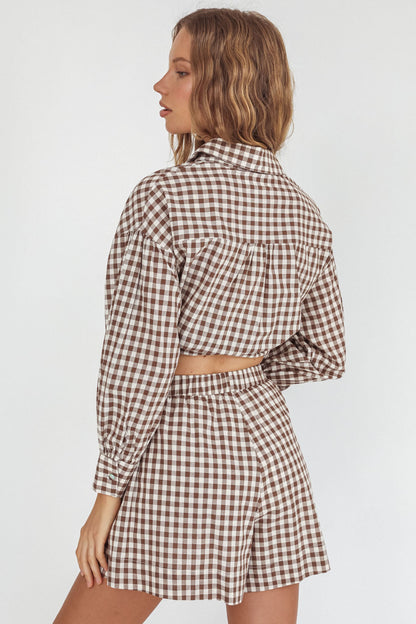 Pantaloncini con elastico in vita Weekends Away a quadri marroni