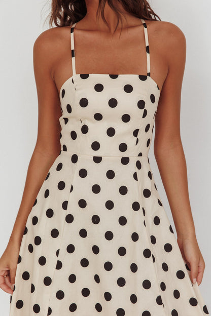 Abito midi con schiena incrociata Olga Second Glance a pois beige