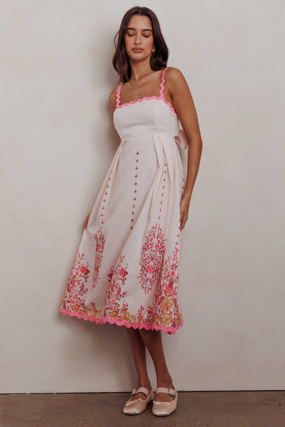 Abito midi con stampa floreale e rifiniture in pizzo Asami Blush