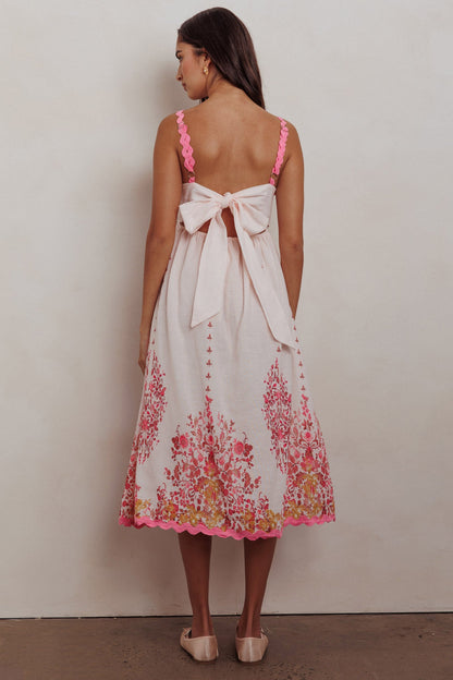Abito midi con stampa floreale e rifiniture in pizzo Asami Blush