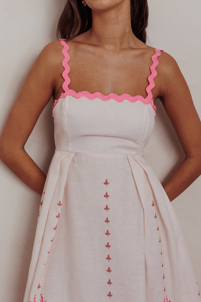 Abito midi con stampa floreale e rifiniture in pizzo Asami Blush