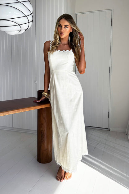 Abito lungo con spalline Ric Rac di Montego Bay, color avena