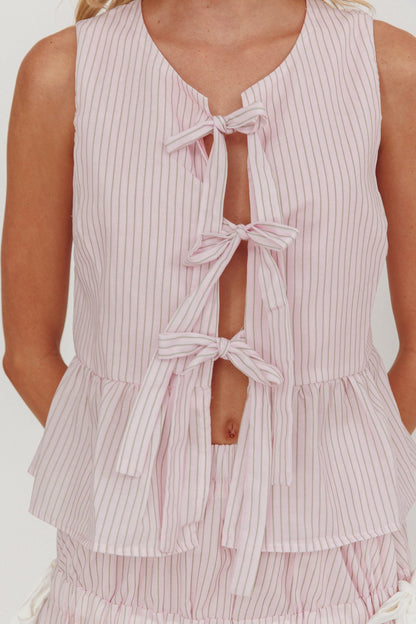 Top senza maniche con nodo frontale Salty Sea a righe color cipria