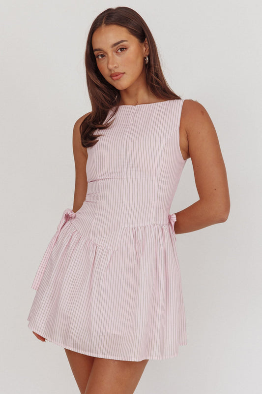 Mini abito a righe con fiocchi in vita Teely Blush