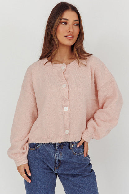 Cardigan con bottoni sul davanti e appunti Blush