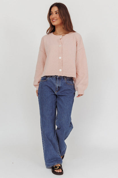Cardigan con bottoni sul davanti e appunti Blush