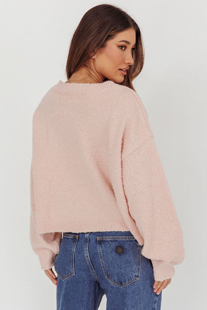 Cardigan con bottoni sul davanti e appunti Blush