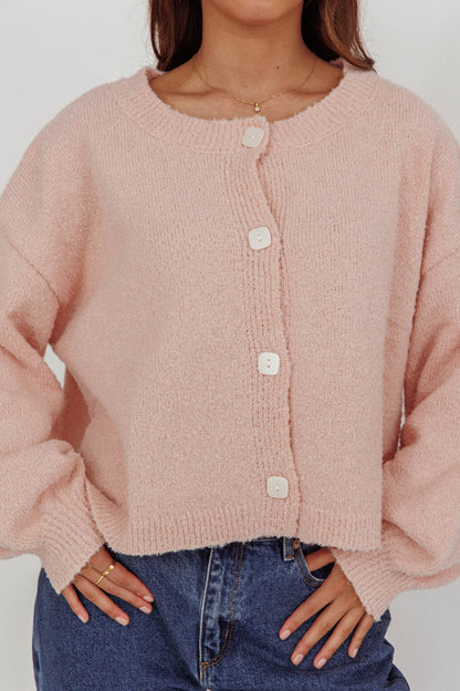 Cardigan con bottoni sul davanti e appunti Blush