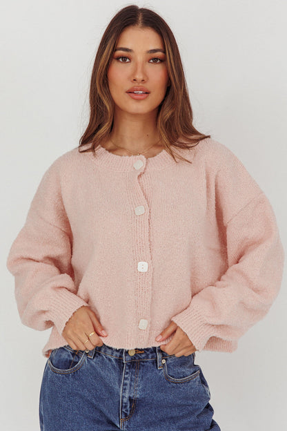 Cardigan con bottoni sul davanti e appunti Blush