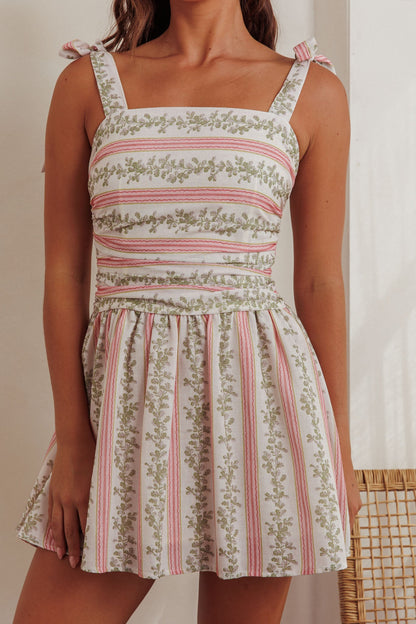 Mini abito con spalle legate Bestie verde floreale