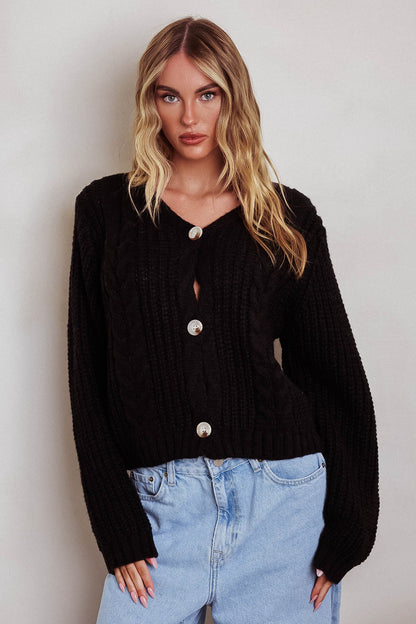 Cardigan in maglia a trecce Prime Time nero