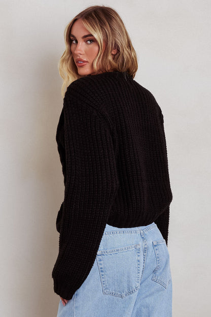 Cardigan in maglia a trecce Prime Time nero