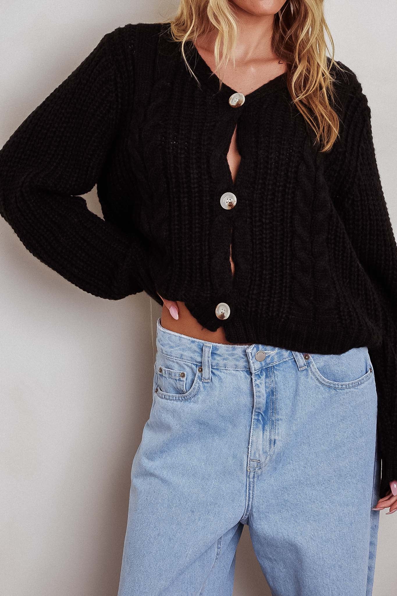 Cardigan in maglia a trecce Prime Time nero