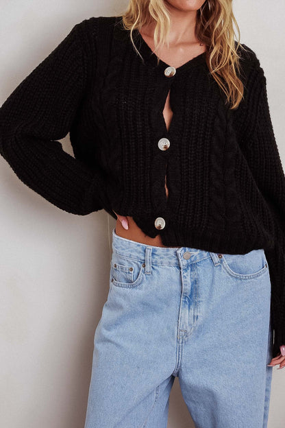 Cardigan in maglia a trecce Prime Time nero