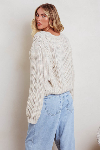 Cardigan in maglia a trecce Prime Time Oat