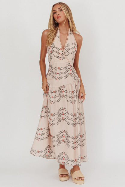 Abito lungo con scollo all'americana Saint Malo beige floreale