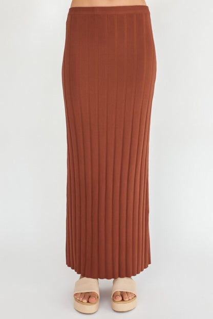 Gonna lunga in maglia a coste Kimora marrone