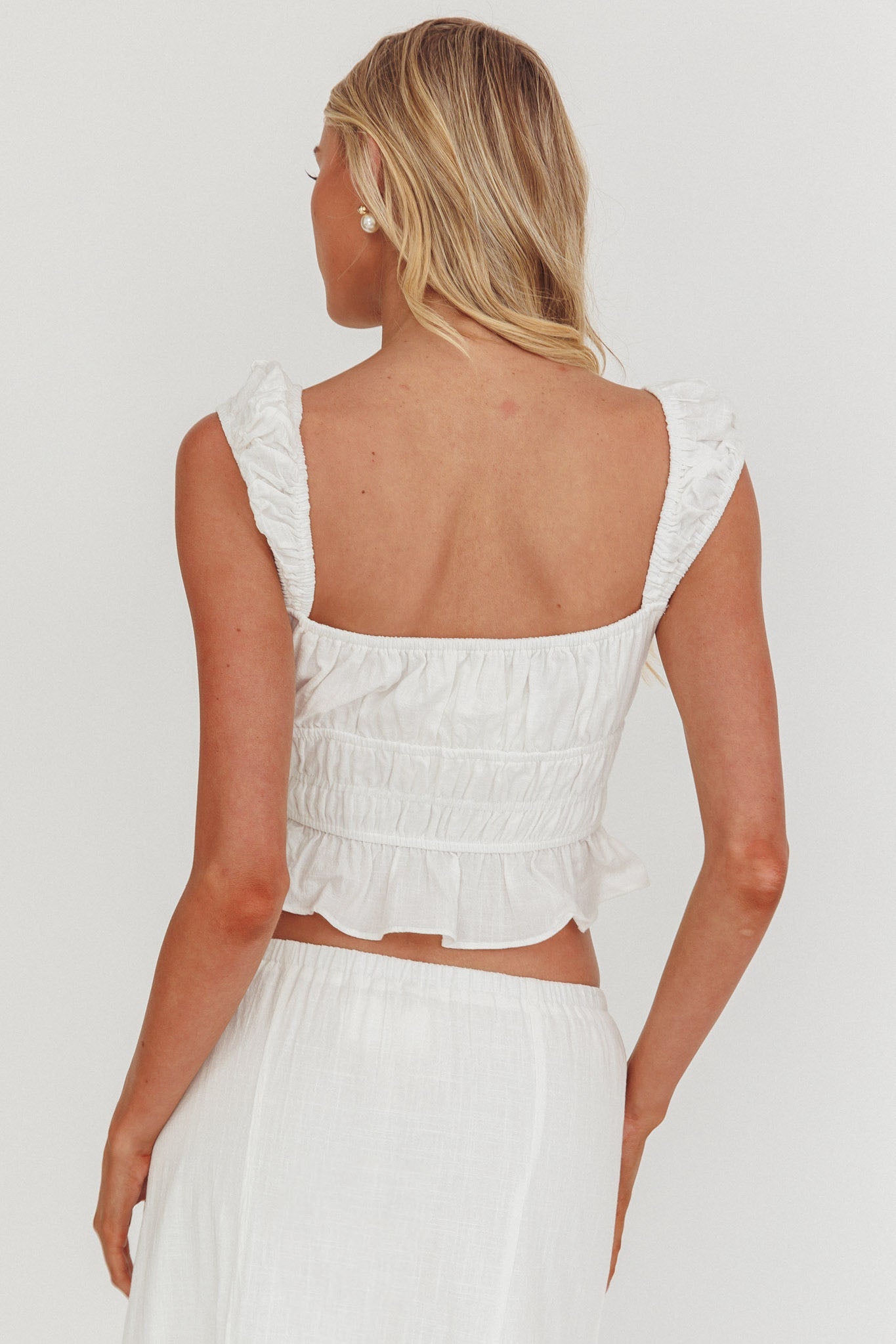 Liora Frill Bust Crop Top Bianco