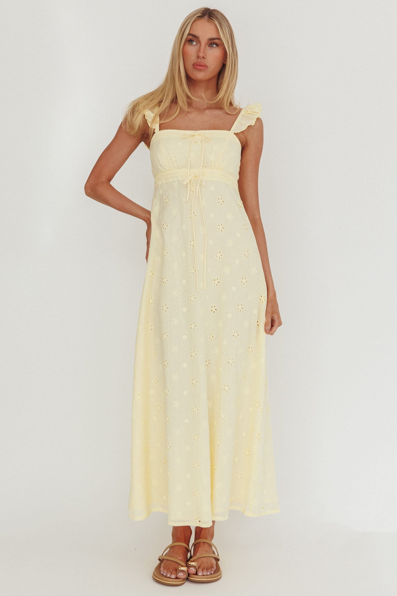 Abito lungo con spalline e volant Zimmer Eyelet Butter