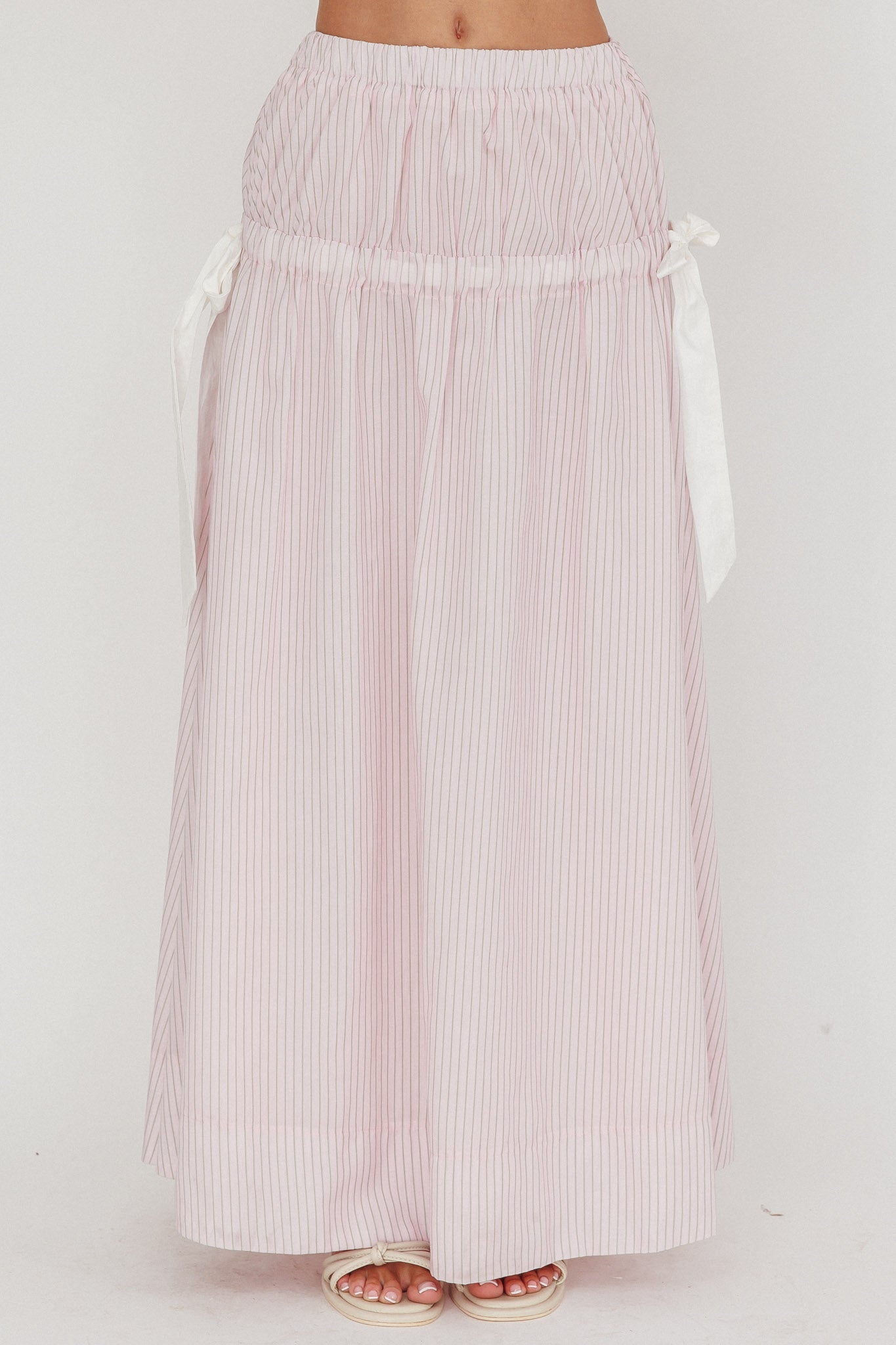 Gonna lunga con fiocco laterale Salty Sea a righe color rosa cipria