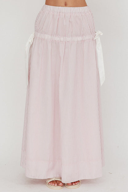 Gonna lunga con fiocco laterale Salty Sea a righe color rosa cipria