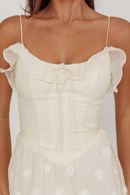 Abito midi con spalline annodate e decorazioni Gelati, color crema