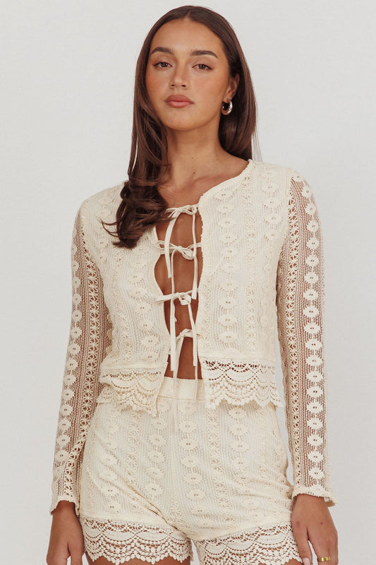 Perrine Lace Lace Front Tie Front Top Oat