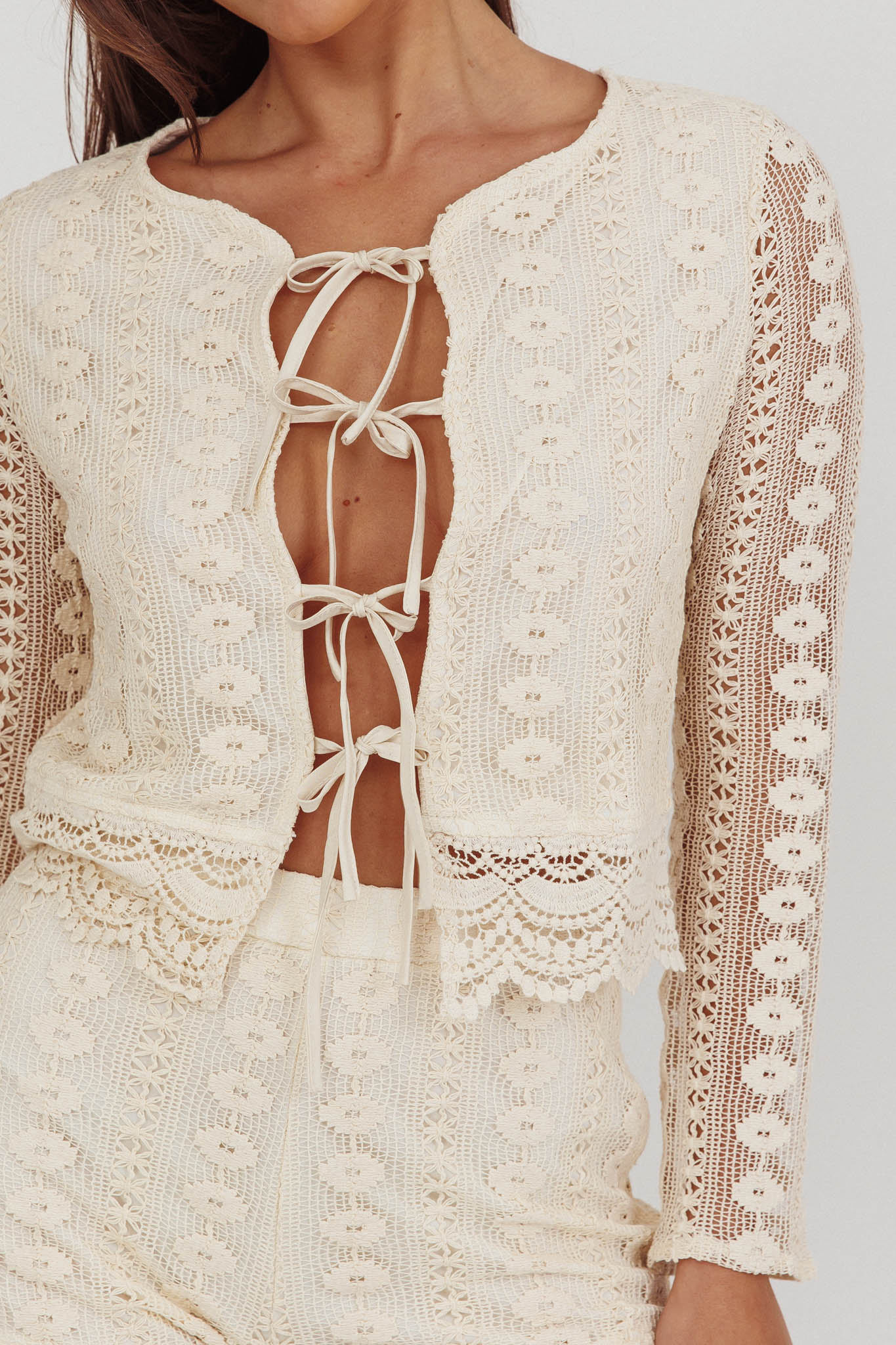 Perrine Lace Lace Front Tie Front Top Oat