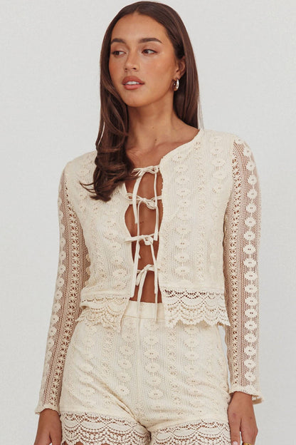 Perrine Lace Lace Front Tie Front Top Oat