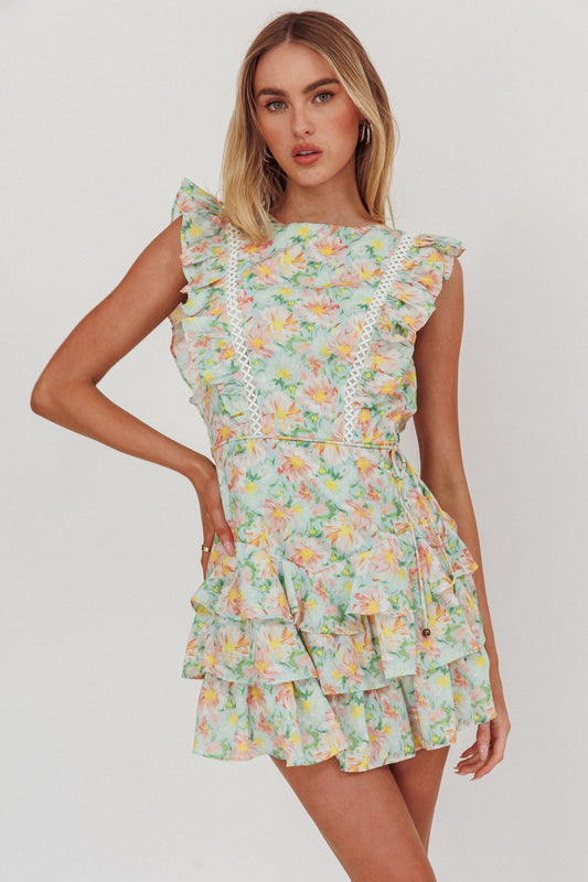 Tuta senza maniche a strati con volant Weekend Muse floreale multicolore