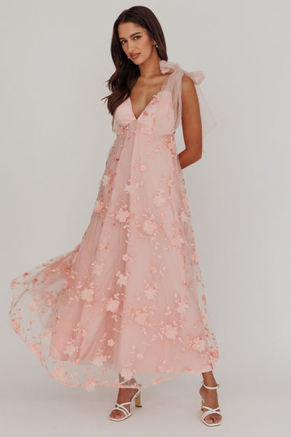 Abito lungo con spalle annodate Chantilly Blush