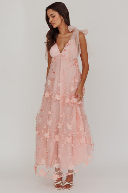 Abito lungo con spalle annodate Chantilly Blush