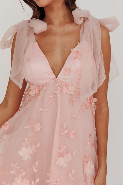 Abito lungo con spalle annodate Chantilly Blush