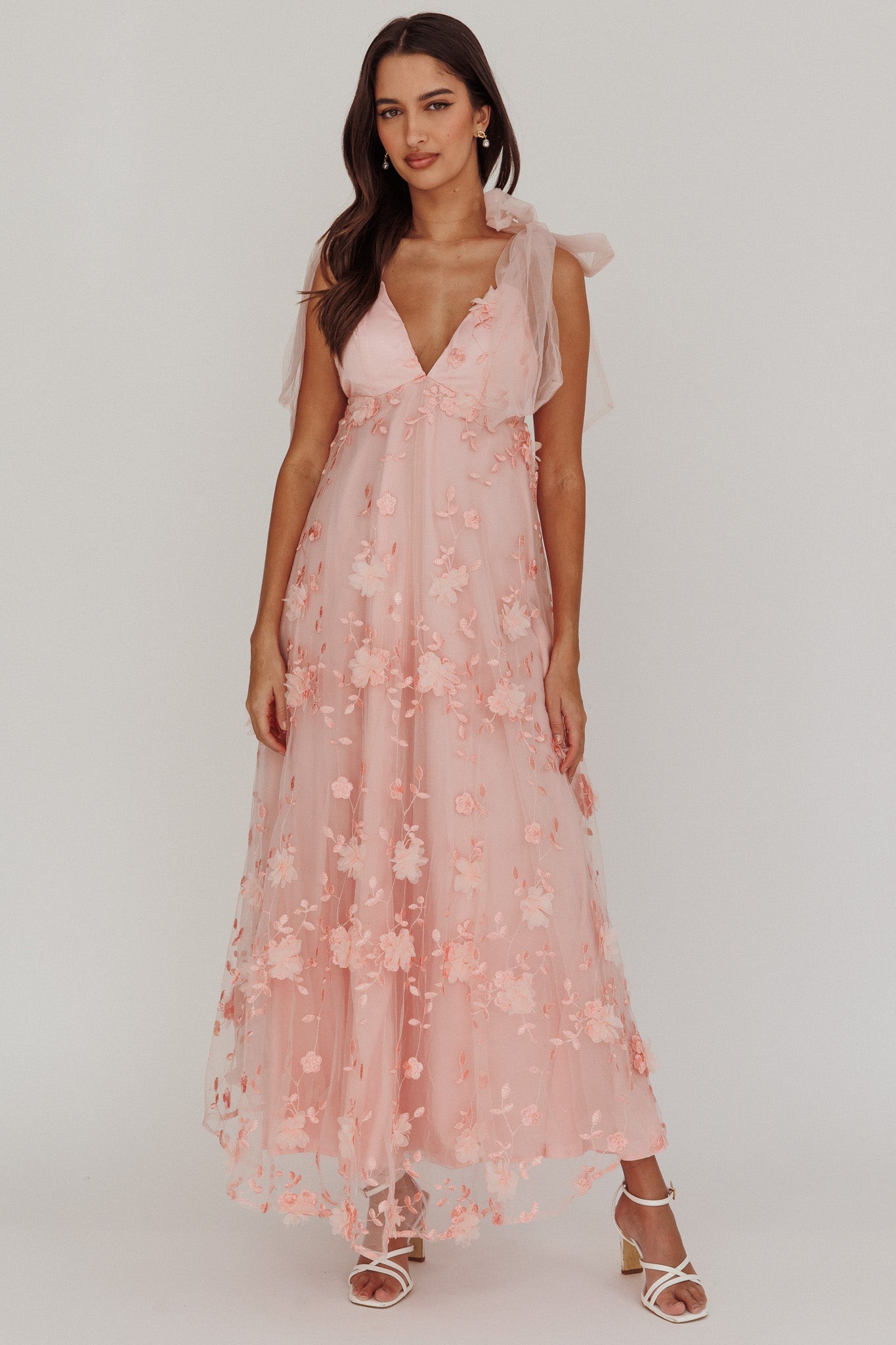 Abito lungo con spalle annodate Chantilly Blush