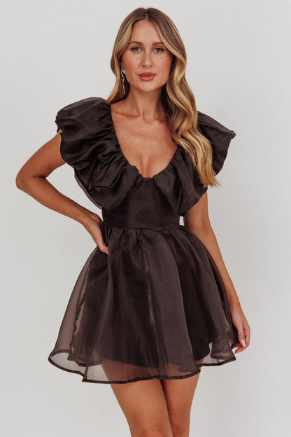 Mini abito nero con scollo a balze Kahlo