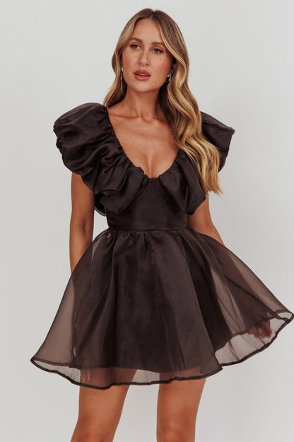 Mini abito nero con scollo a balze Kahlo