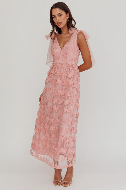 Abito lungo con spalle annodate e motivo ad albero Mykonos Morning Blush