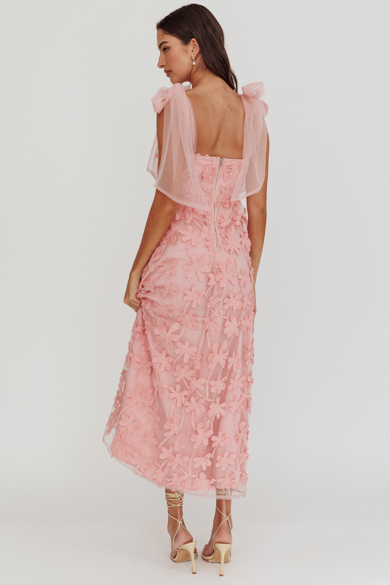 Abito lungo con spalle annodate e motivo ad albero Mykonos Morning Blush