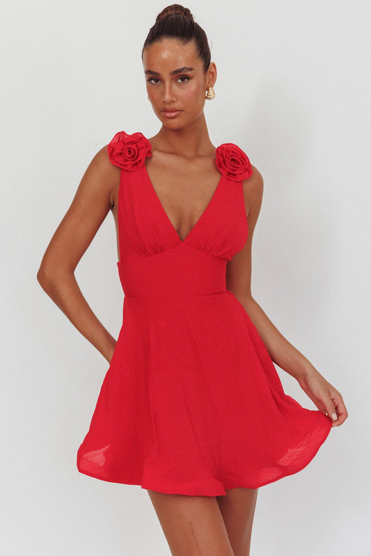 Mini abito rosso staccabile Kalinda con rose