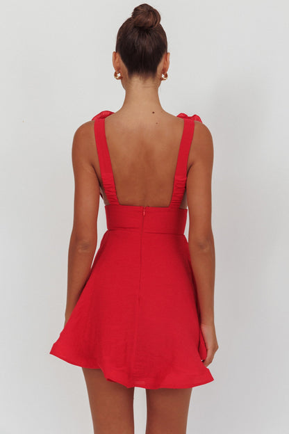 Mini abito rosso staccabile Kalinda con rose