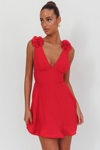 Mini abito rosso staccabile Kalinda con rose
