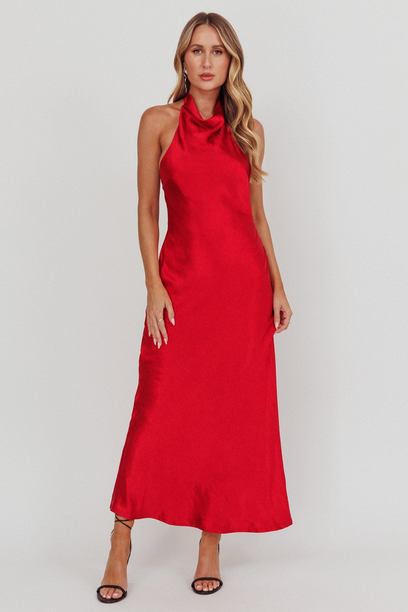 Sweetest Sundays Abito rosso con scollo all'americana e schiena scoperta