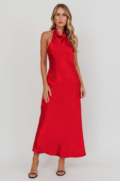 Sweetest Sundays Abito rosso con scollo all'americana e schiena scoperta