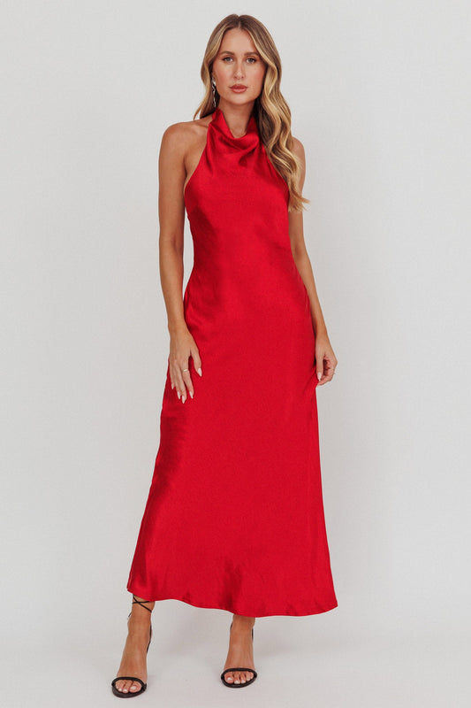 Sweetest Sundays Abito rosso con scollo all'americana e schiena scoperta