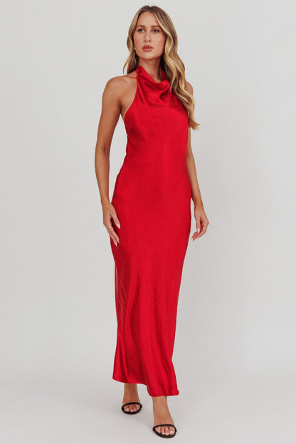 Sweetest Sundays Abito rosso con scollo all'americana e schiena scoperta
